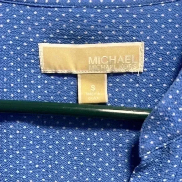 MICHAEL KORS BLUE POLKA DOT DRESS SHIRT WITH GOLD HARDWARE - Picture 3 of 4